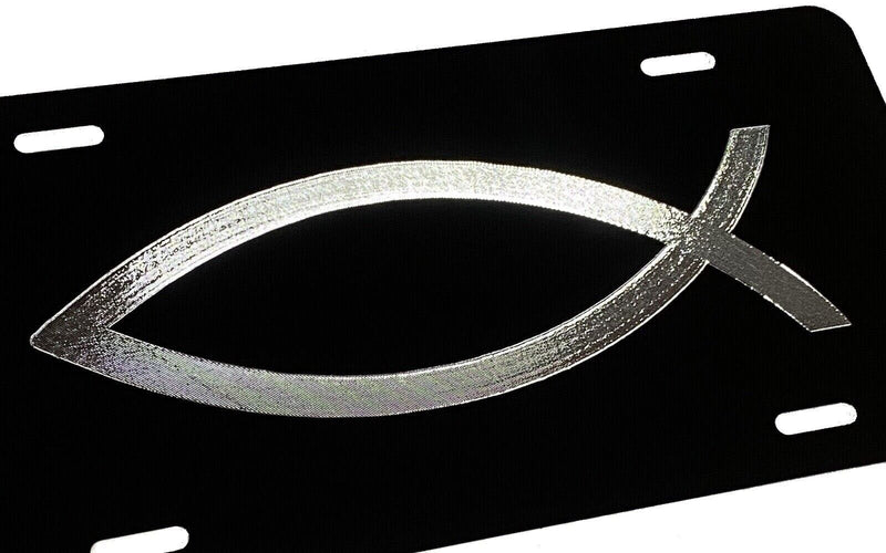 Engraved Christian Fish Car Tag Diamond Etched Black Aluminum License Plate Gift