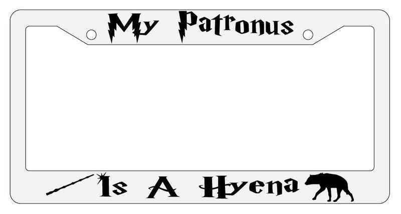 My Patronus is A Hyena White Plastic License Plate Frame Auto Accessory  Mod-GRAPH9856236-3549
