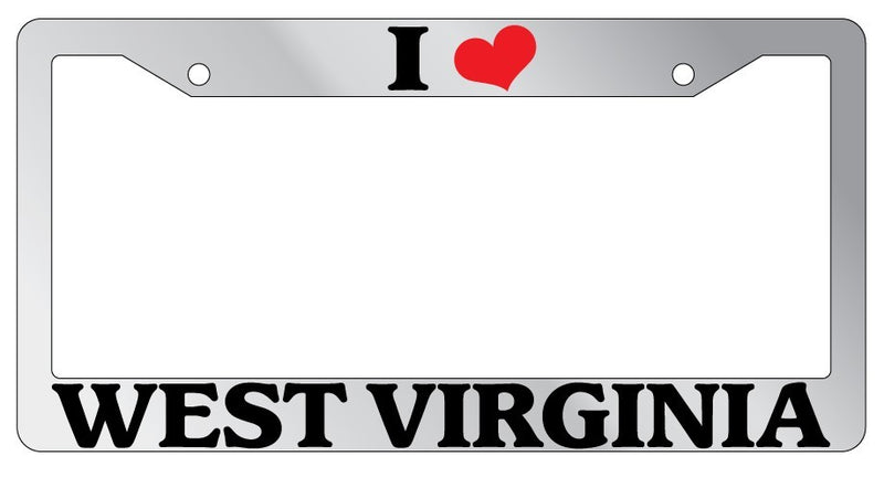 Chrome METAL License Plate Frame I HEART WEST VIRGINIA Auto Accessory  Mod-GRAPH9856236-8234
