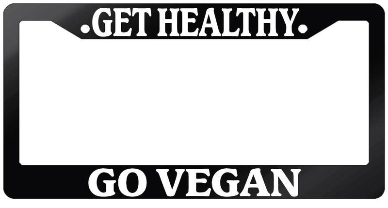 GET HEALTHY GO VEGAN Glossy Black Plastic License Plate Frame Auto  Mod-GRAPH9856236-10259
