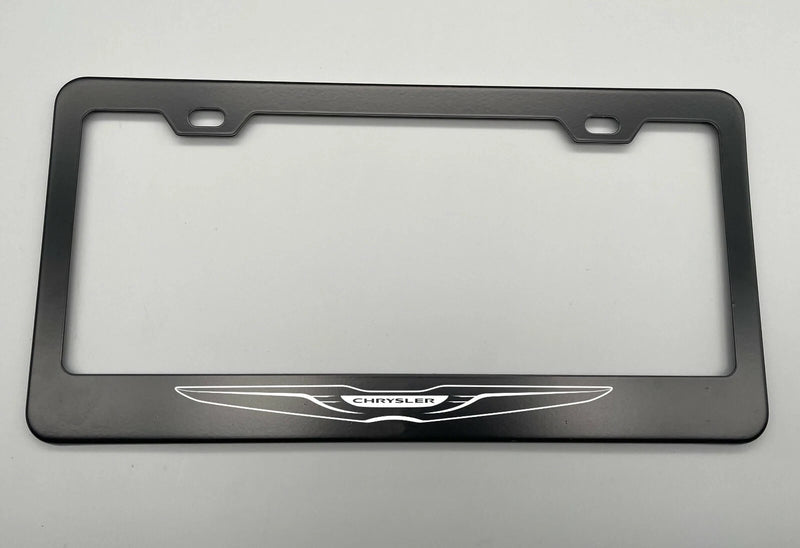 Chrysler logo Black License Plate Frame Stainless Steel Laser Engraved, Front, Road Legal, Car