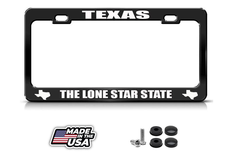 Metal License Plate Frame Texas The Lone Star State Car Accessories Black