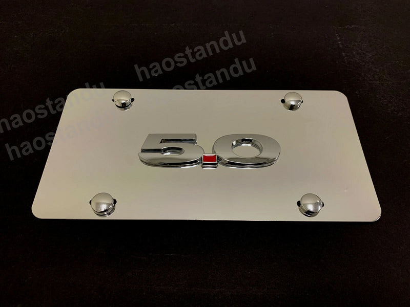 1x 3D "5.0" For Mustang emblem Aluminum Mirror CHROME Front Plate RUST FREE