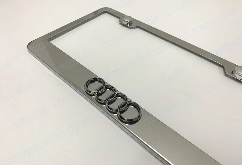 1pc 3D "4 Ring LOGO" - STAINLESS STEEL Chrome License Plate Frame w/Screw caps