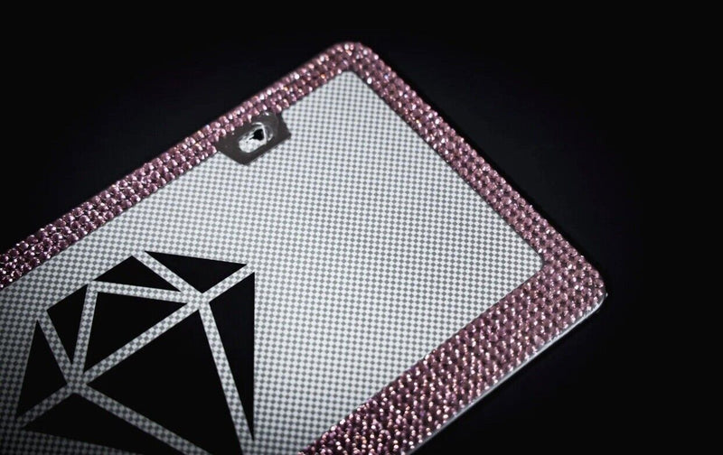 Bling Rhinestones License Plate Metal Frame Sparkling Pink Crystal Diamond