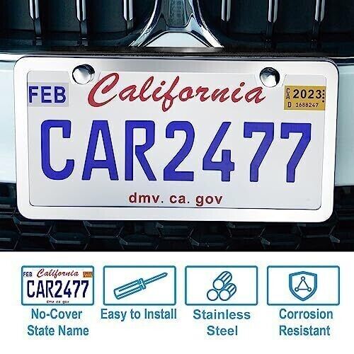 Solid Silver License Plate Frames 2 Pack 2 Holes Rustproof License Plate Holder