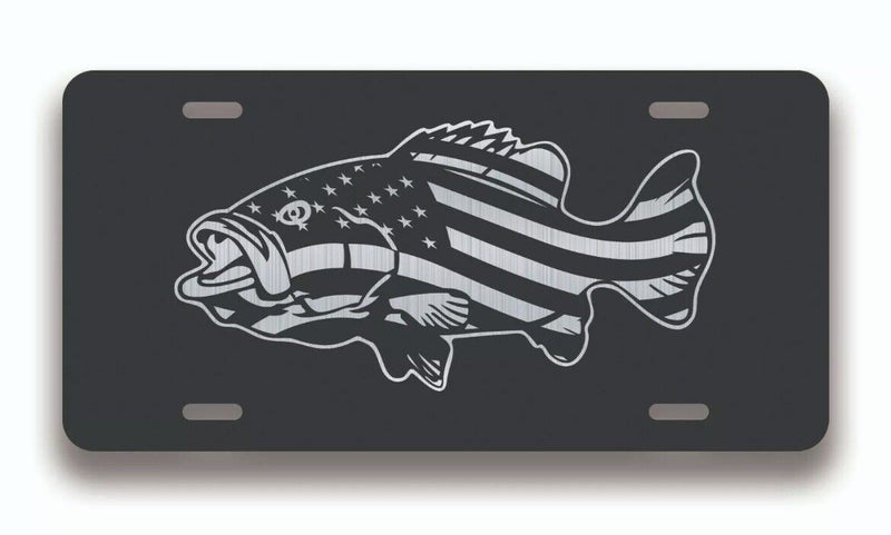 BASS FISHING LICENSE PLATE NOVELTY FISHERMAN GIFT FOR PAPA AMERICAN FLAG