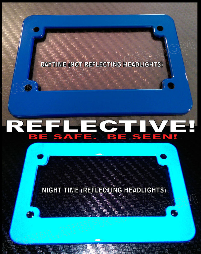 BLUE MOTORCYCLE REFLECTIVE SAFETY LICENSE PLATE FRAME BE SEEN AT NIGHT!
