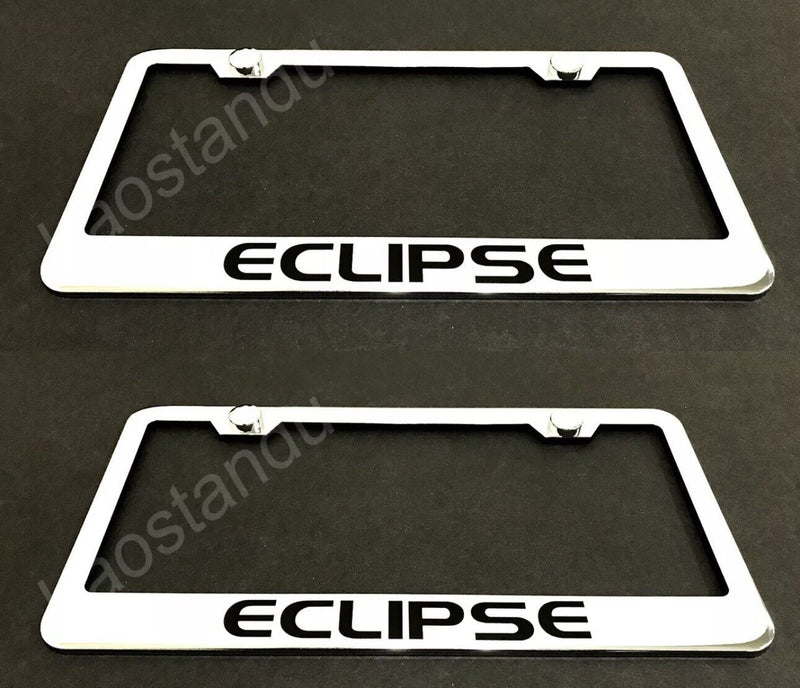 2x ECLIPSE STAINLESS Chrome License Plate Frame w/screw Caps