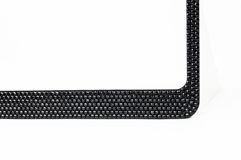 7 Rows Black Bling Diamond Crystal Rhinestone License Plate Frame w/ 2 Screw Caps