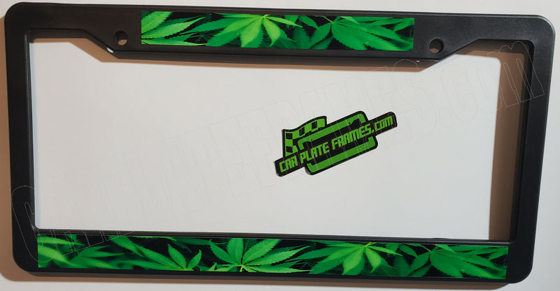 HEMP WEED POT MARIJUANA LEAVES BLACK FRAME PLATE HOLDER License Plate Frame