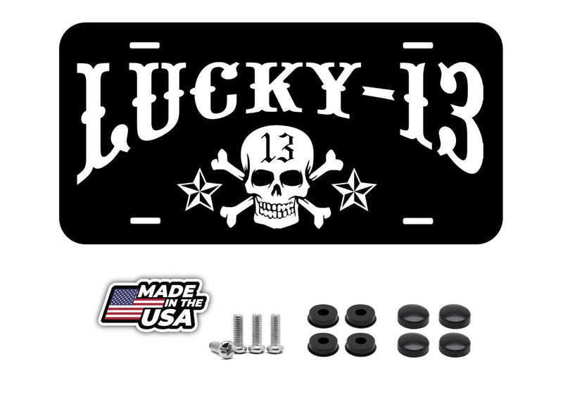 Lucky 13 Black Aluminum Novelty Tag Car License Plate