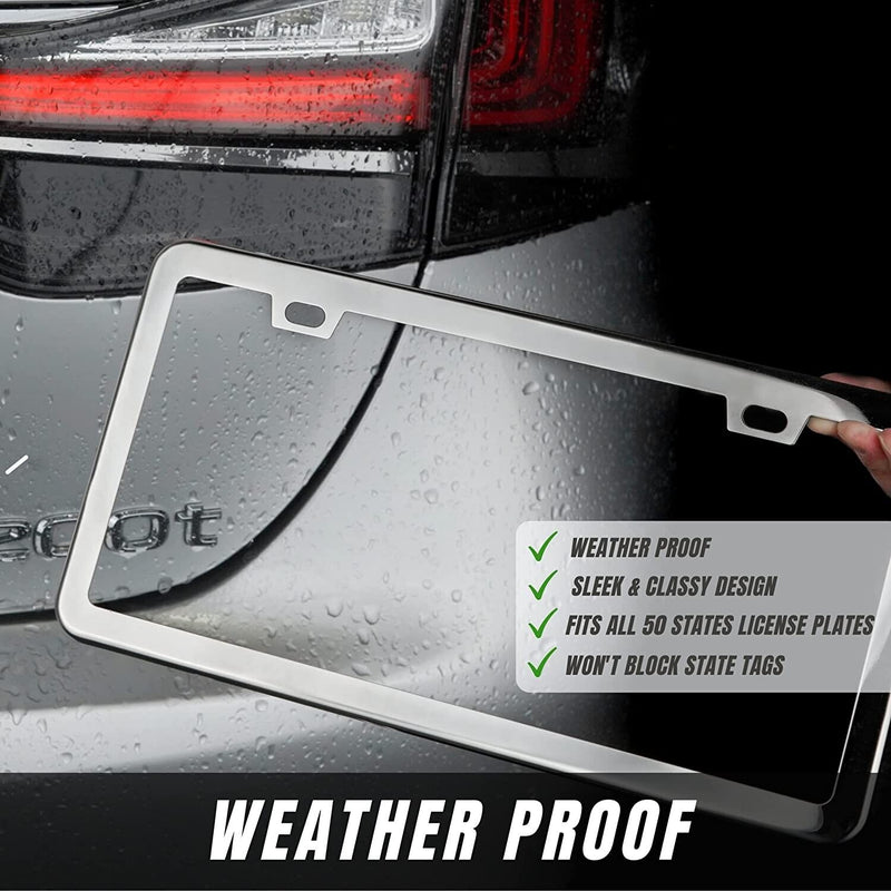 2Pcs Chrome Mirror Stainless Steel License Plate Frame Cover Never Rust