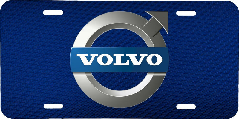 VOLVO LOGO BLUE CARBON FIBER LOOK VEHICLE LICENSE PLATE AUTO CAR FRONT TAG