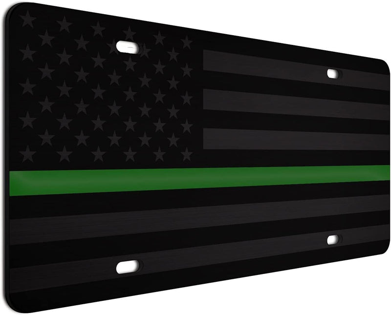 Thin Green Line Ghost Brushed 1/8" Subdued Tactical American Flag License Plate