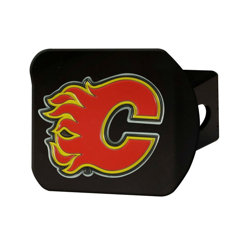 NHL Calgary Flames 3D Color on Black Metal Hitch Cover