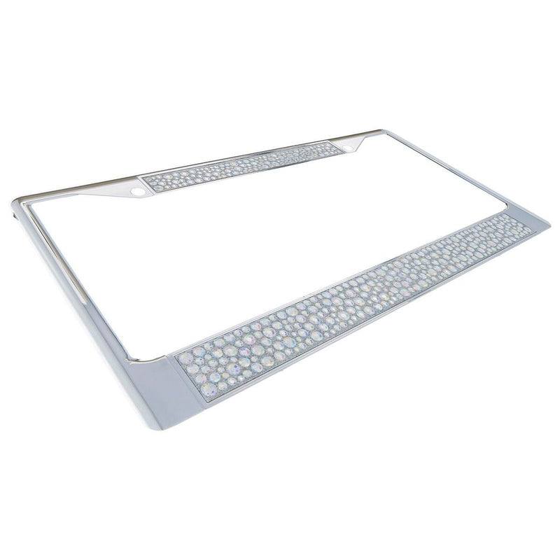 Premium Chrome Mix AB Bling Crystal Diamond License Plate Frame for Car-Truck