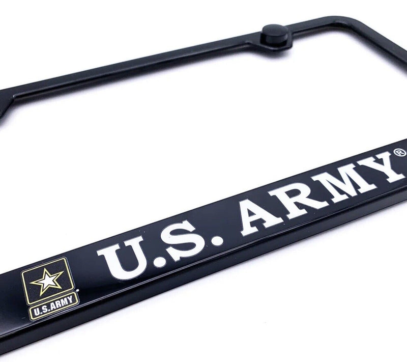 Black Plastic License Plate Frame w/ United States "US Army" Script