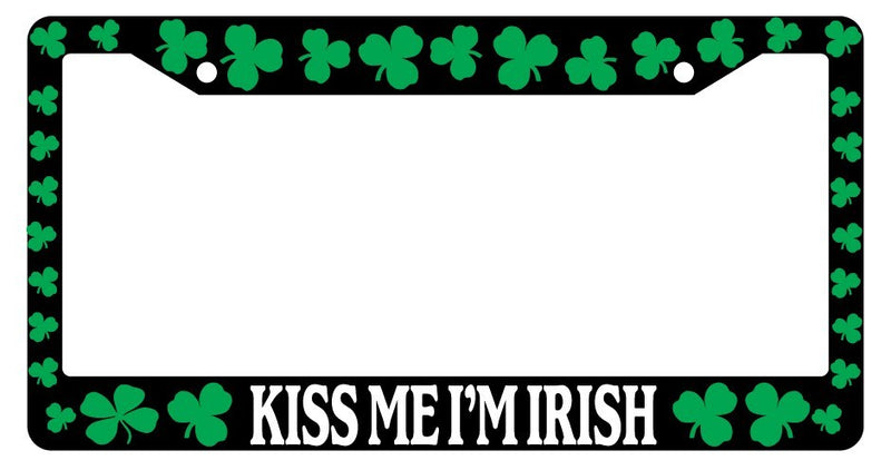 Black License Plate Frame Shamrocks, Kiss Me I&