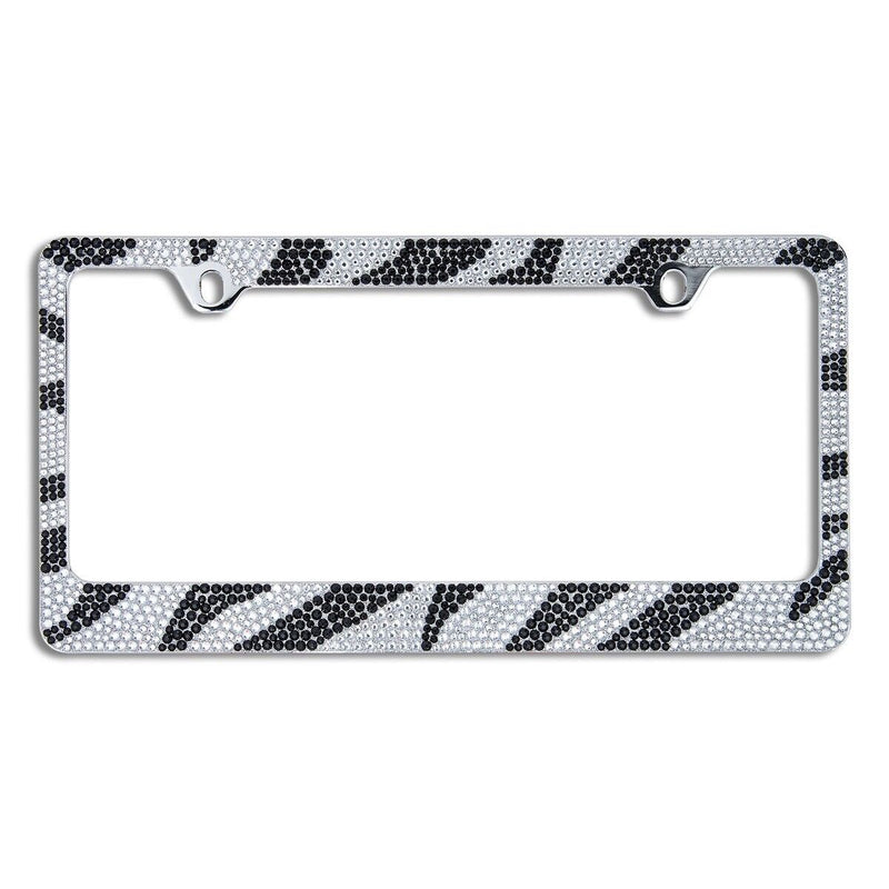 Bling White/Black ZEBRA Designed Crystal Metal License Plate Frame-C