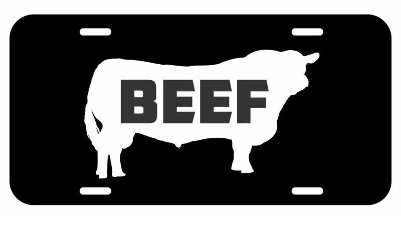 BEEF EAT Bull Aluminum Metal On Black License Plate Tag Farmer Cattle Truck Car