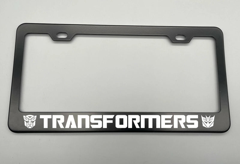 laser engraved TRANSFORMERS BLACK Stainless Metal License Plate Frame