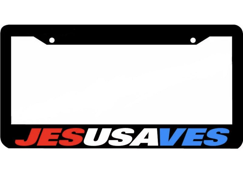 USA JESUS SAVES RED WHITE AND BLUE flag Christian Jesus License Plate Frame