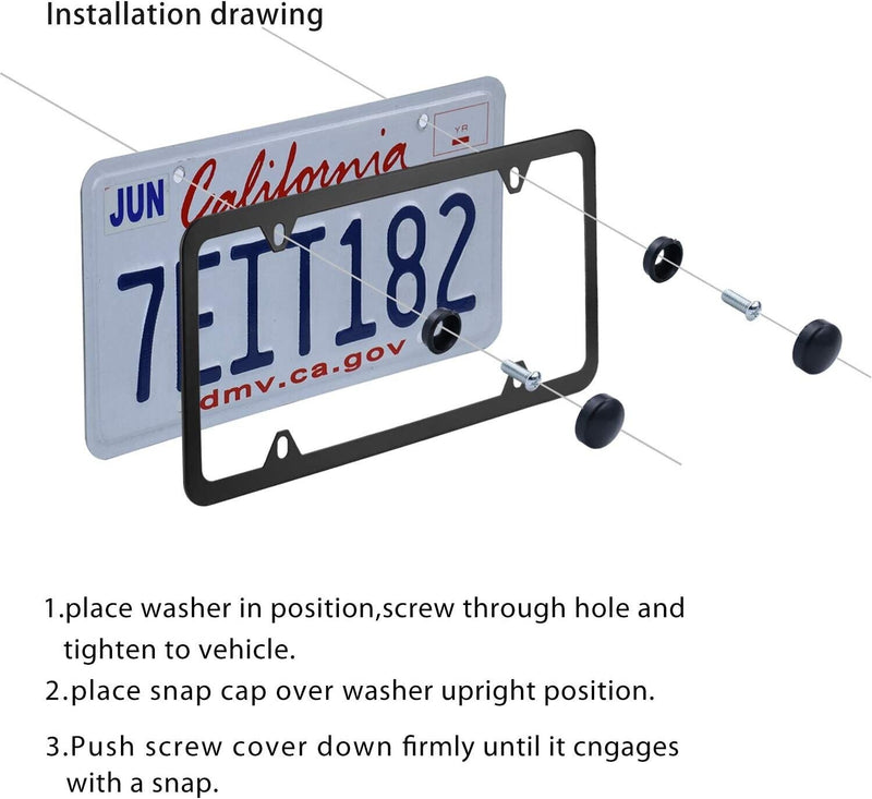 2x High Quality Stainless Steel Metal License Plate Frame Cover Black New US