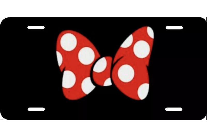 Minnie Bow, Disney License Plate New Car Tag Metal Black - USA