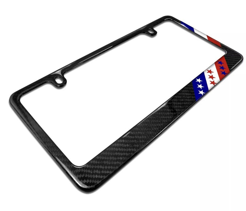 Real Black Carbon Fiber USA Amercan Flag Sports Stripe License Plate Frame