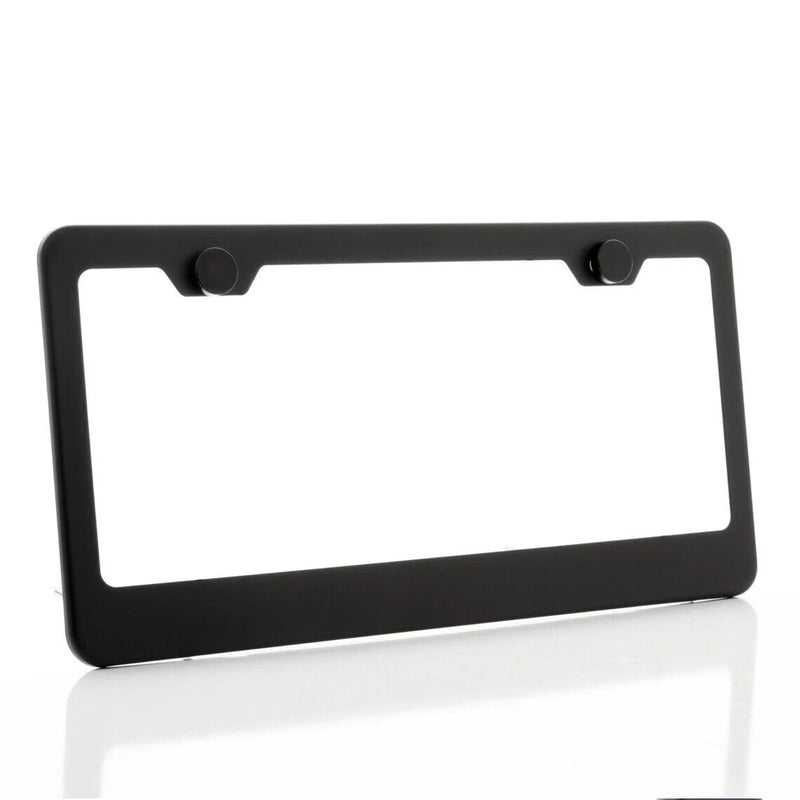 Powder Coated Matte Black Stainless Steel License Plate Frame w/ Screw Caps