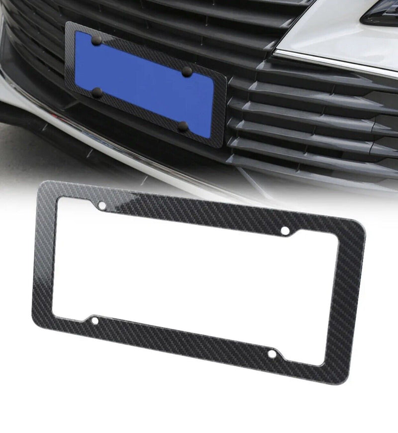 2pcs Auto Car Carbon Fiber Print License Plate Holder Frame Universal Black Set