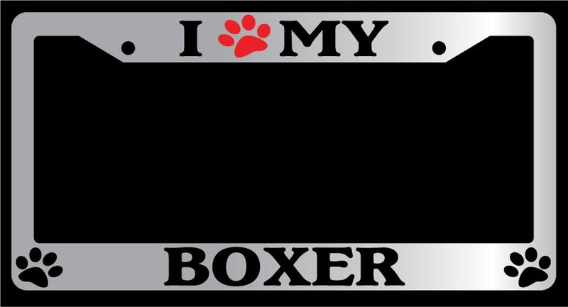 Chrome METAL License Plate Frame I HEART MY (PAW) BOXER Auto Accessory 308  Mod-GRAPH9856236-9953
