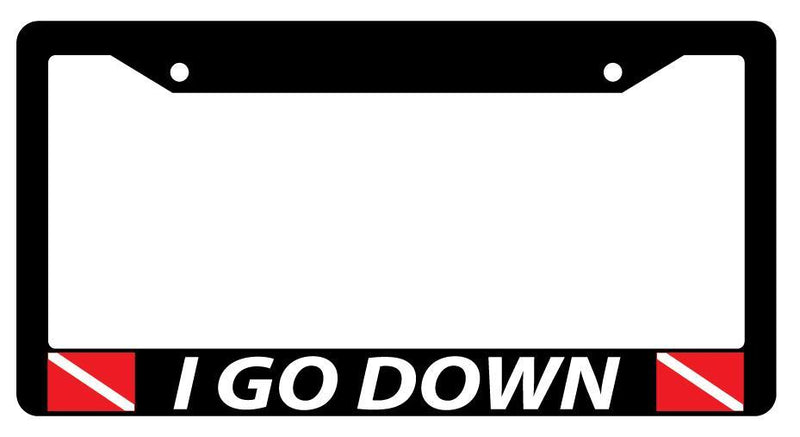 Black License Plate Frame I GO DOWN w/FLAGS Auto Accessory  Mod-GRAPH9856236-1108