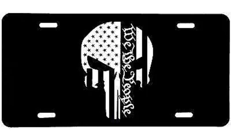 Punisher We The People Car Tag Laser Engraved Matte Black License Plate v2