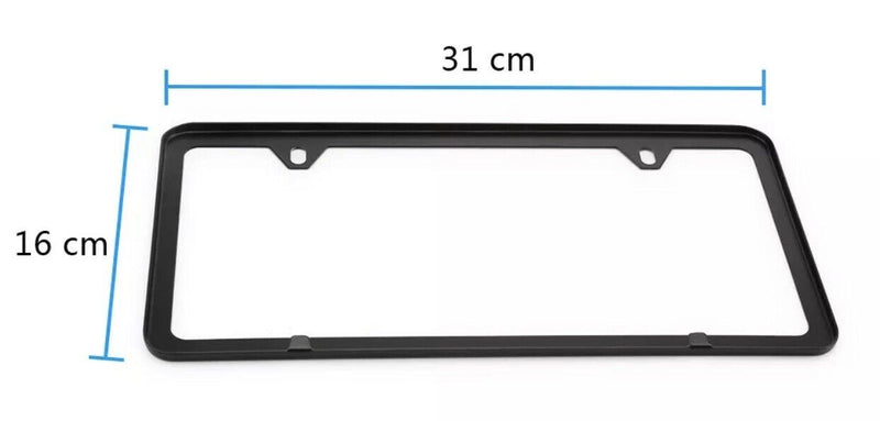 Stainless Steel License Plate Frame w Screw Caps Thin 2 Hole- Silm Black