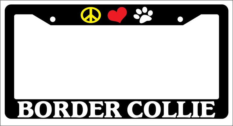 Black License Plate Frame Peace Love Paw Border Collie Auto Accessory 295  Mod-GRAPH9856236-1077