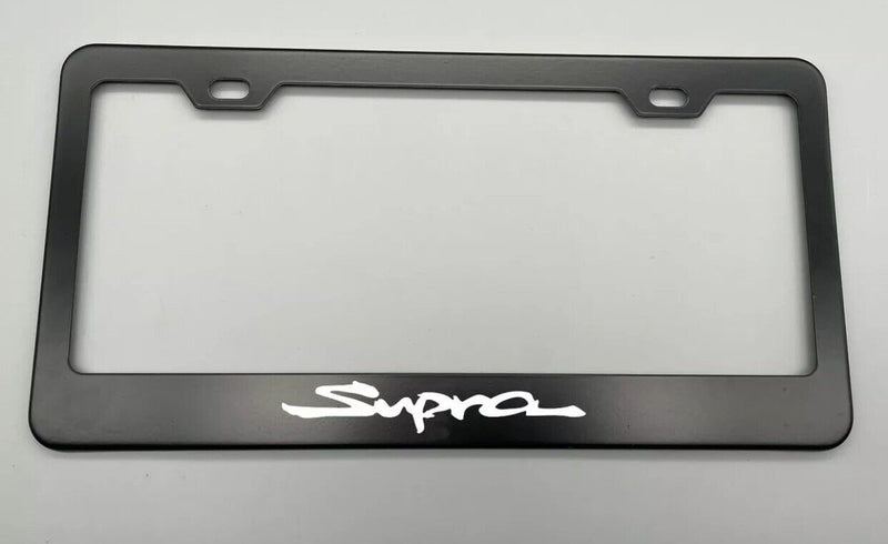 laser engraved Supra BLACK Stainless Steel License Plate Frame fit Toyota