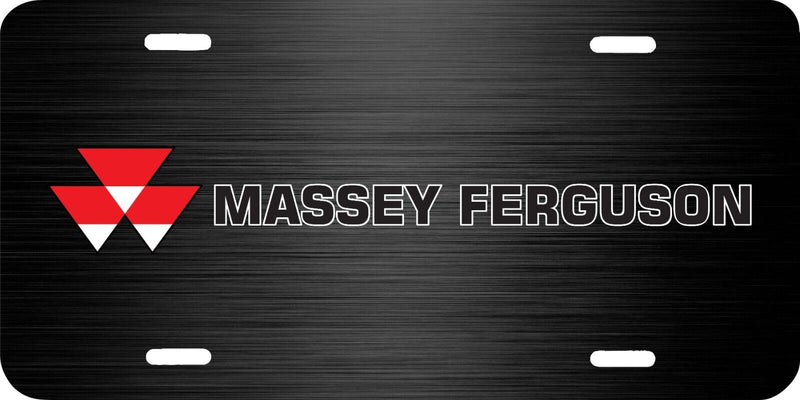 MASSEY FERGUSON TRACTOR LOGO BLACK BRUSHED STEEL LOOK LICENSE PLATE TAG .040 GA