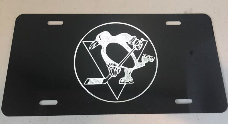 Pittsburgh Penguins Car Tag Diamond Etched on Aluminum License Plate