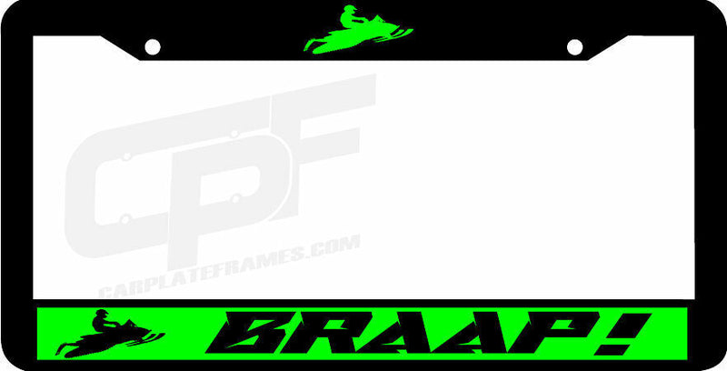 BRAAP GREEN SNOWMOBILE AC Braap! License Plate Frame
