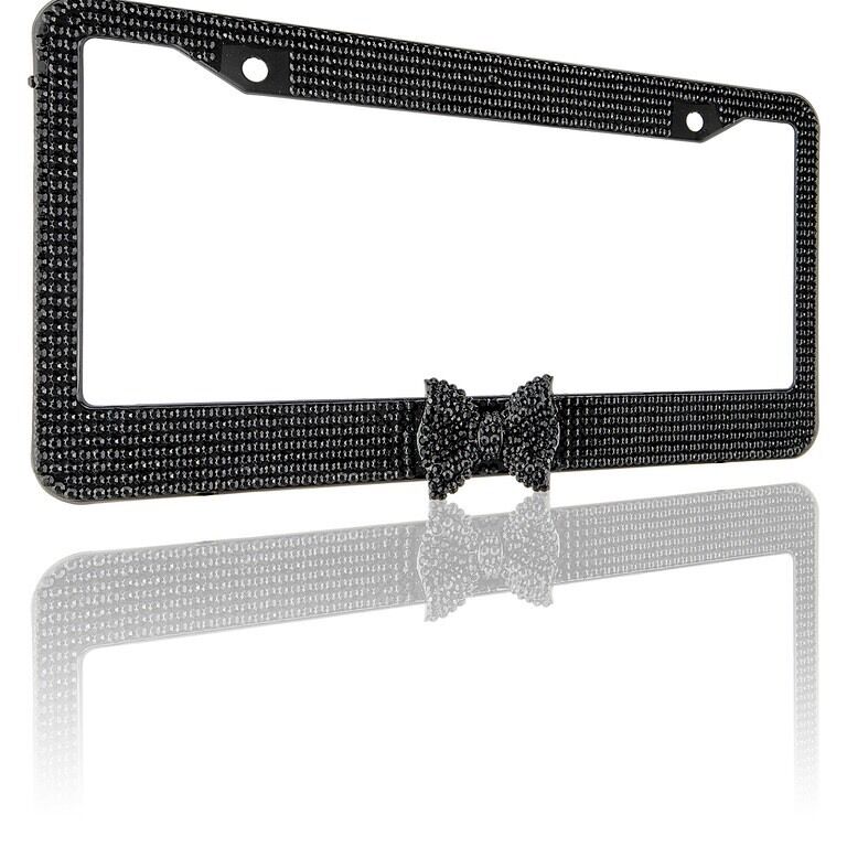 Black Diamond Bling Glitter Crystal Rhinestone Metal US Car License Plate Frame v2