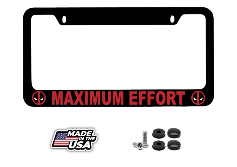 Maximum Effort Black METAL License Plate Frame Deadpool Marvel