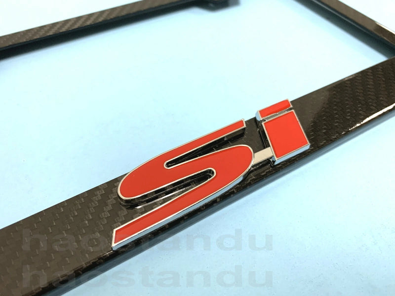 1x "Si" 3D Emblem Badge Real 3K TwillWeave CARBON FIBER License Plate Frame (R)