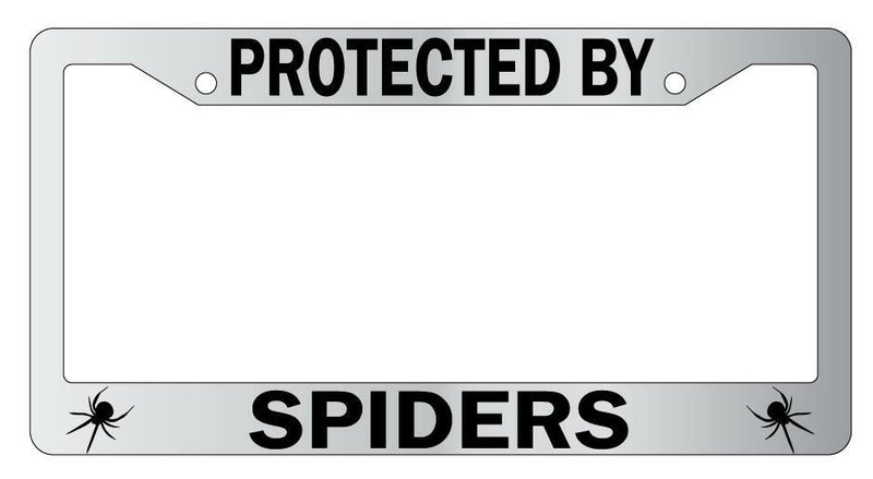 Protected By For Spiders Chrome License Plate Frame Auto  Mod-GRAPH9856236-5105