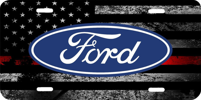 THIN RED LINE USA DISTRESSED FLAG BLUE FORD VEHICLE LICENSE PLATE TRUCK TAG