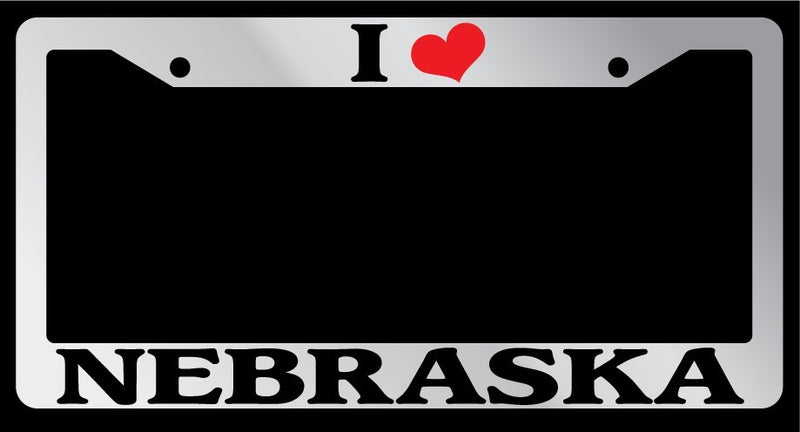 Chrome License Plate Frame "I Heart Nebraska" Auto Accessory Novelty 2395  Mod-GRAPH9856236-6180