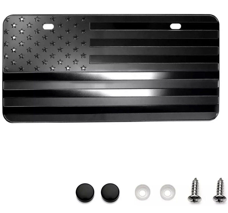 USA American Flag Metal Embossed License Plate (12"x6", Black)
