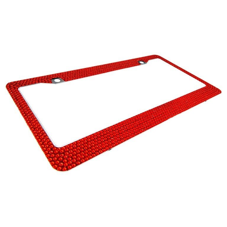 Red Crystal Rhinestones License Plate Frame 7 rows Special Bling Offer