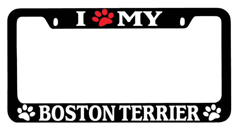 Black METAL License Plate Frame I Heart My (Paw) Boston Terrier Accessory 303  Mod-GRAPH9856236-9062